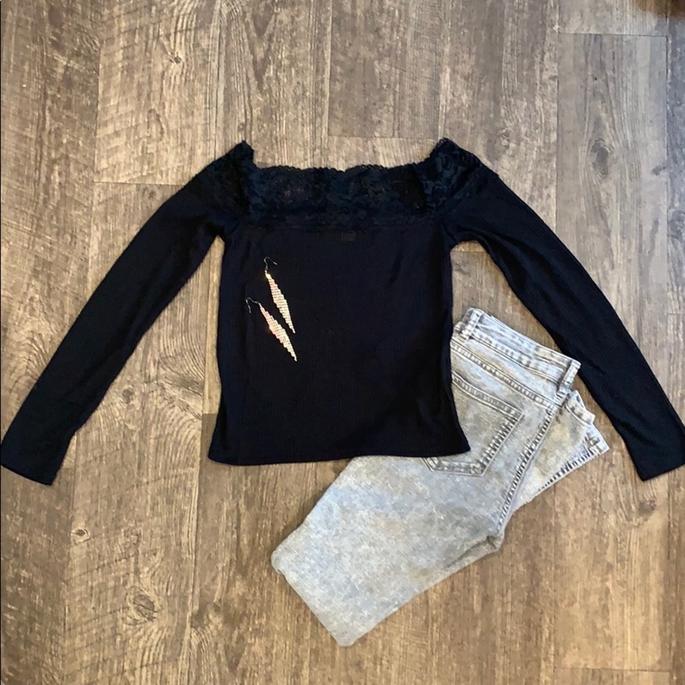 Black Lace Off the Shoulder Top